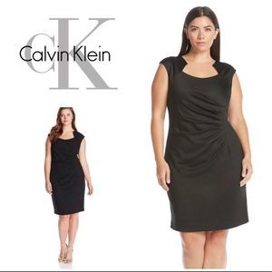 NWT Calvin Klein HORSESHOE NECK RUCHED SHEATH DRESS Woman SZ 24 3X Black